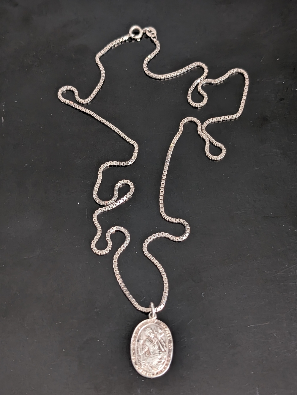Vintage Sterling Silver St. Christopher Pendant And Box Chain Silver Necklace
